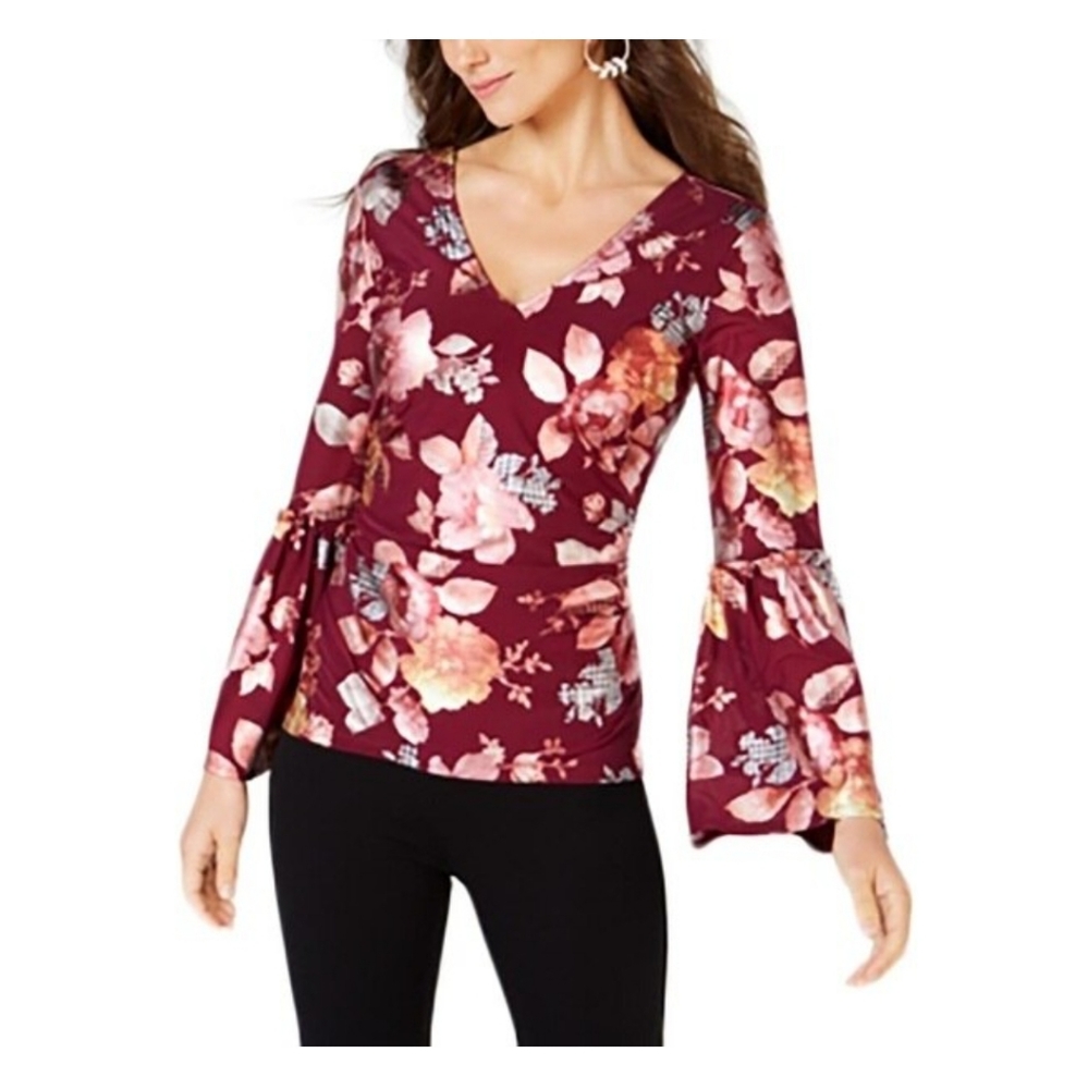 Thalia Sodi - Printed Bell-Sleeve Top - Regular -